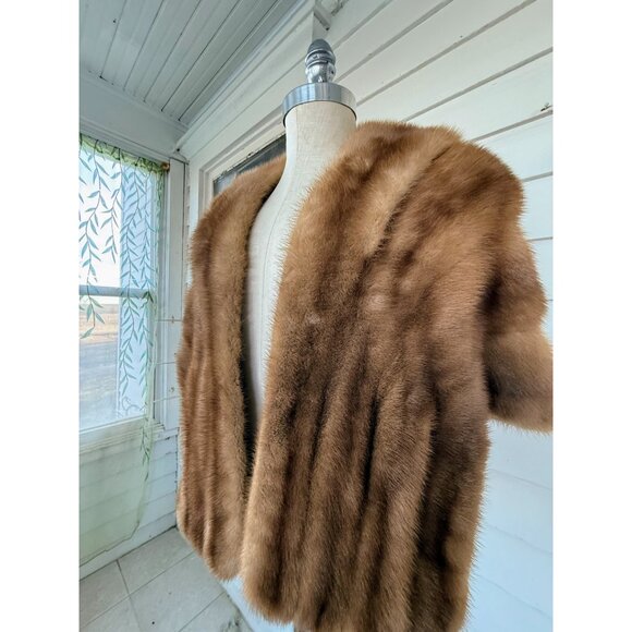 Vintage 50's Brown Mink Stole Capelet With front Pockets - Picture 8 of 16